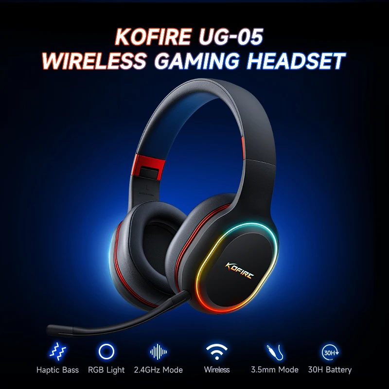 Alternative view of Kofire UG-05 Gaming Headphones 2.4G BT5.0 Wireless Headset With Mic RBG Light Vibration Bluetooth Earphone For PS4 PS5 PC Switch