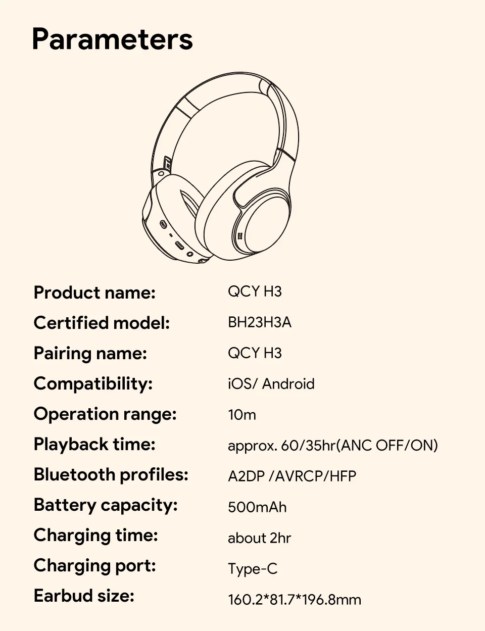 QCY H3 ANC Wireless Headphones Bluetooth 5.4 Hi-Res Audio Over Ear Headset 43dB Hybrid Active Noise Cancellation Earphones 60H QCY H3 ANC Wireless Headphones Bluetooth 5.4 Hi-Res Audio Over Ear Headset 43dB Hybrid Active Noise Cancellation Earphones 60H