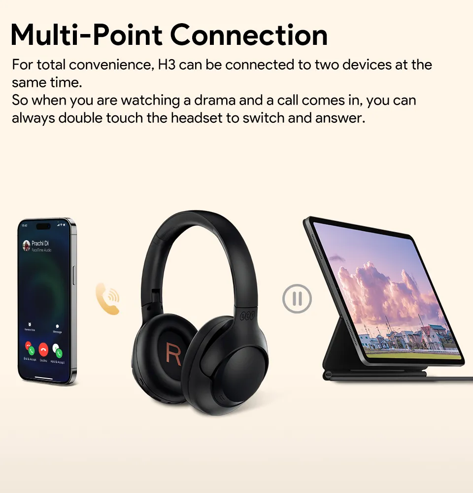 QCY H3 ANC Wireless Headphones Bluetooth 5.4 Hi-Res Audio Over Ear Headset 43dB Hybrid Active Noise Cancellation Earphones 60H QCY H3 ANC Wireless Headphones Bluetooth 5.4 Hi-Res Audio Over Ear Headset 43dB Hybrid Active Noise Cancellation Earphones 60H