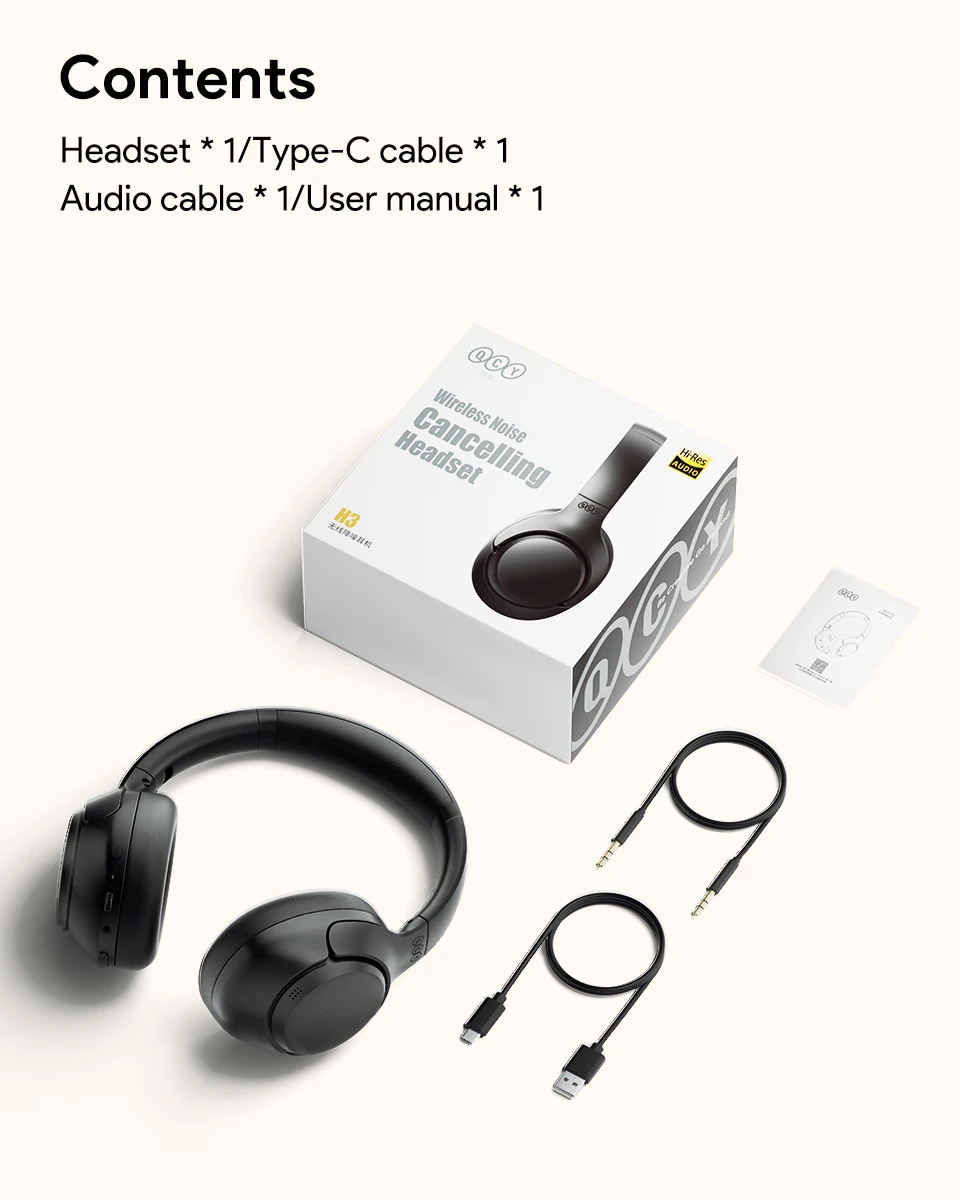 QCY H3 ANC Wireless Headphones Bluetooth 5.4 Hi-Res Audio Over Ear Headset 43dB Hybrid Active Noise Cancellation Earphones 60H QCY H3 ANC Wireless Headphones Bluetooth 5.4 Hi-Res Audio Over Ear Headset 43dB Hybrid Active Noise Cancellation Earphones 60H