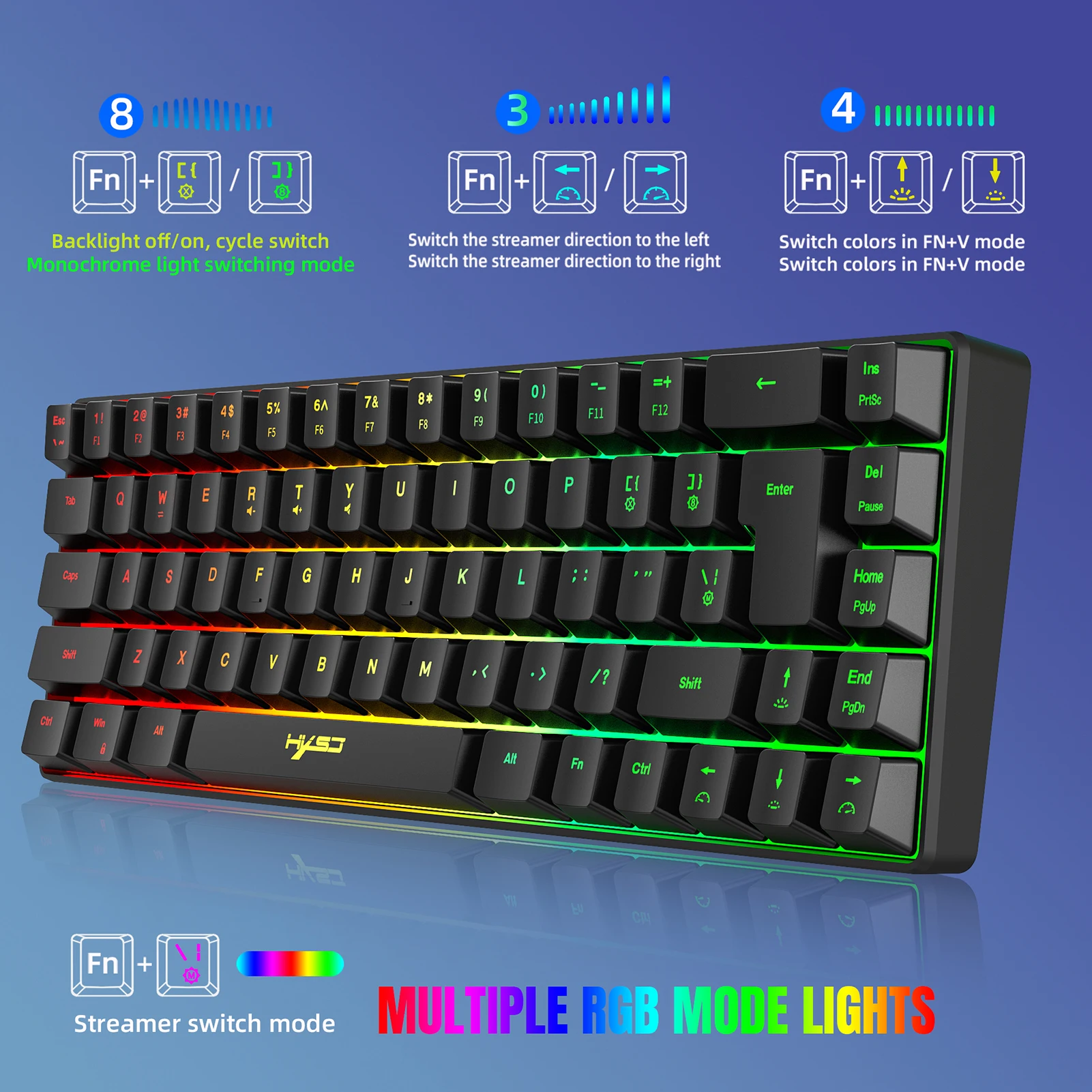 Alternative view of HXSJ V200 Wired K68 RGB Streamer Mini Gaming Keyboard 19-Key Conflict-Free Membrane Keyboard but Mechanical Feel for Game/Office