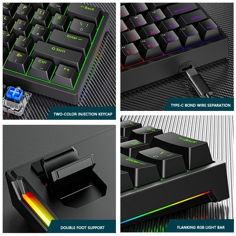 Alternative view of K620 Mini Backlit RGB Gaming Mechanical Keyboard Gamer Mechanic Kit 60 Percent DIY Custom PBT Keycap Hotswap Pink White USB PC
