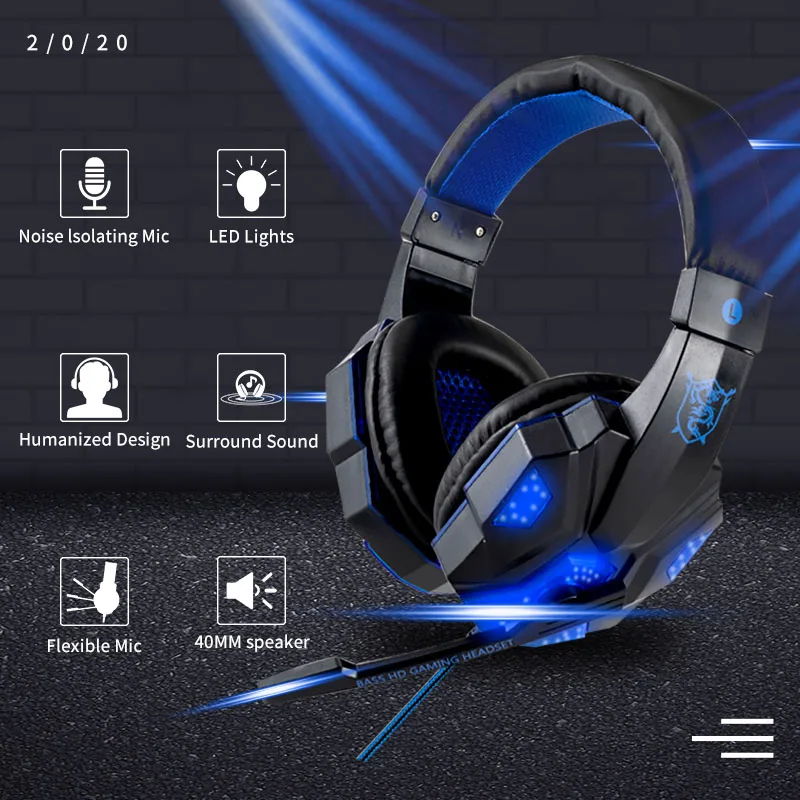 Alternative view of Professional Led Light Wired Gaming Headphones With Microphone For Computer PS4 PS5 Xbox Bass Stereo PC Gaming Headset Gifts