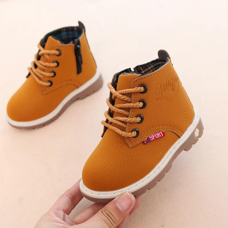 Children Casual Shoes Autumn Winter Boots Boys Shoes Fashion Leather Soft Antislip Girls Boots 21-30 Sport Running Shoes