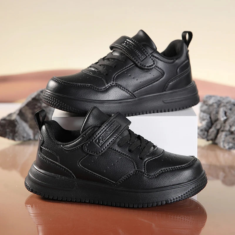 Children Sneaker Boys Shoes Leather Flat Kids Black White Shoes for Girl Lightweight Sports Tennis Boy Sneaker Free Shipping