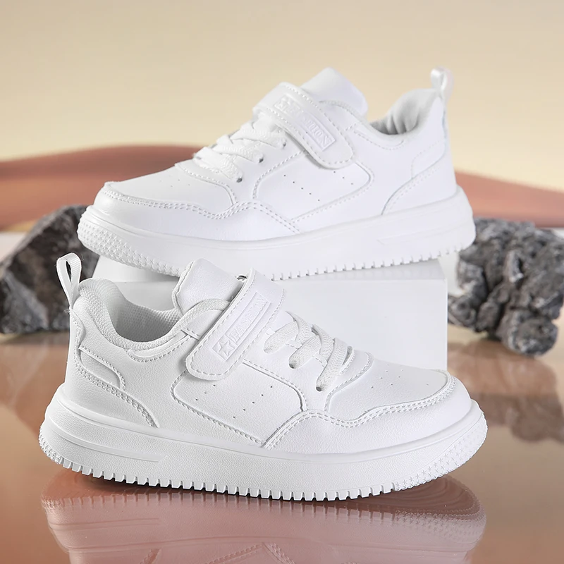 Children Sneaker Boys Shoes Leather Flat Kids Black White Shoes for Girl Lightweight Sports Tennis Boy Sneaker Free Shipping