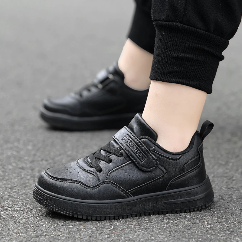 Children Sneaker Boys Shoes Leather Flat Kids Black White Shoes for Girl Lightweight Sports Tennis Boy Sneaker Free Shipping