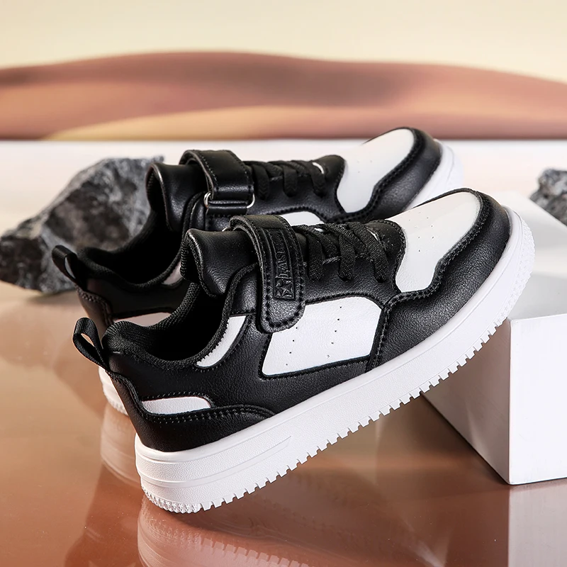 Children Sneaker Boys Shoes Leather Flat Kids Black White Shoes for Girl Lightweight Sports Tennis Boy Sneaker Free Shipping