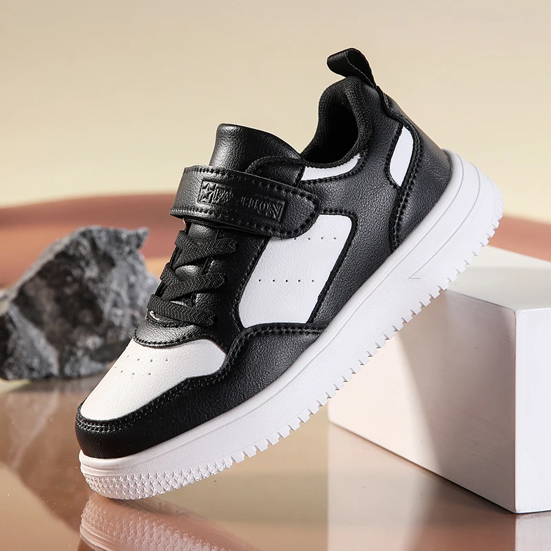 Children Sneaker Boys Shoes Leather Flat Kids Black White Shoes for Girl Lightweight Sports Tennis Boy Sneaker Free Shipping