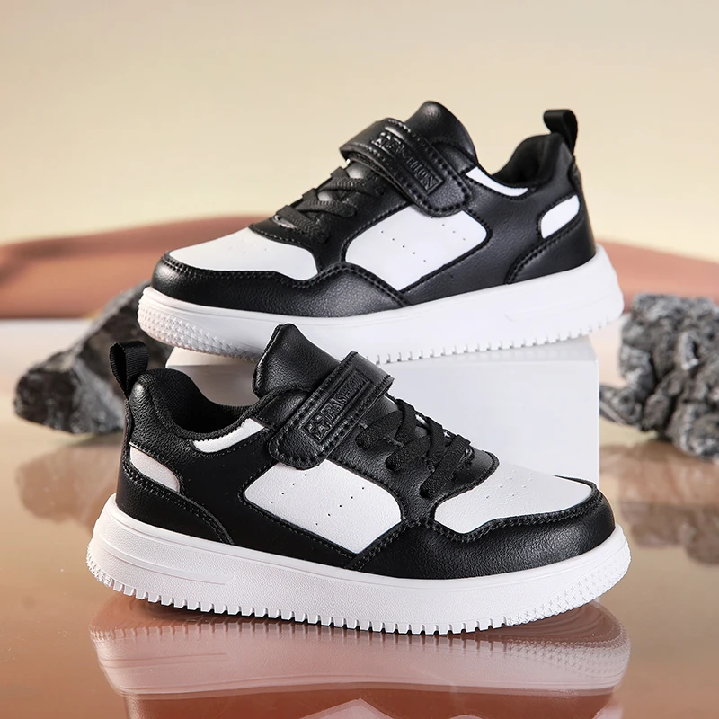 Children Sneaker Boys Shoes Leather Flat Kids Black White Shoes for Girl Lightweight Sports Tennis Boy Sneaker Free Shipping