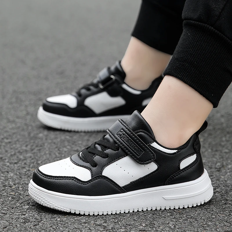 Children Sneaker Boys Shoes Leather Flat Kids Black White Shoes for Girl Lightweight Sports Tennis Boy Sneaker Free Shipping