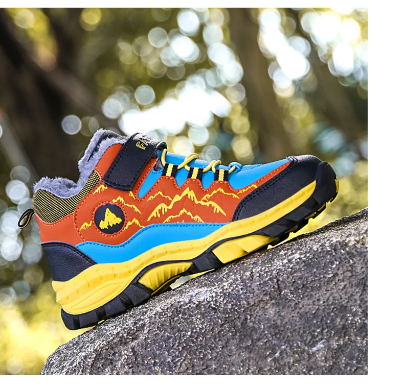 Winter Hiking Shoes Boy Kids Snow Boots Teenagers Children Shoe Walking Climbing Sneakers Leather Waterproof Non-slip Sport Warm