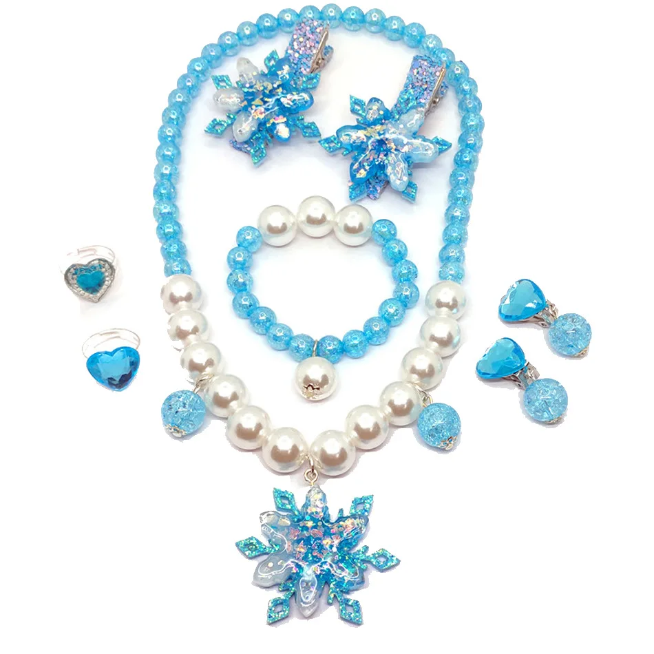 Kids Princess Cosplay Costume Plastic Crystal Tiara Snowflake Jewelry Necklace Earrings Kit Girl Elsa Anna Party Dress Accessory - Image 5