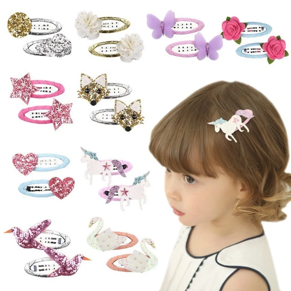 2 Pcs/lot Hair Tie Unicorn Children Newborn Kids Headwear Baby Girl Accessories Hairpin Clip Flower Bird Fox Butterfly Cute Gift