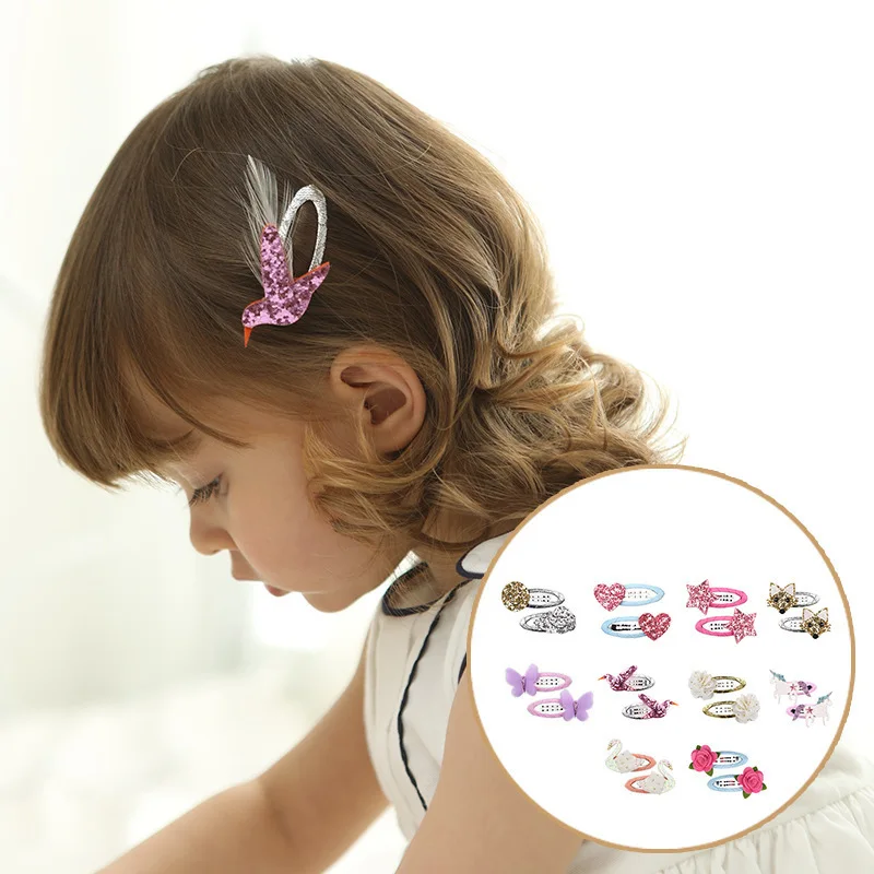 2 Pcs/lot Hair Tie Unicorn Children Newborn Kids Headwear Baby Girl Accessories Hairpin Clip Flower Bird Fox Butterfly Cute Gift
