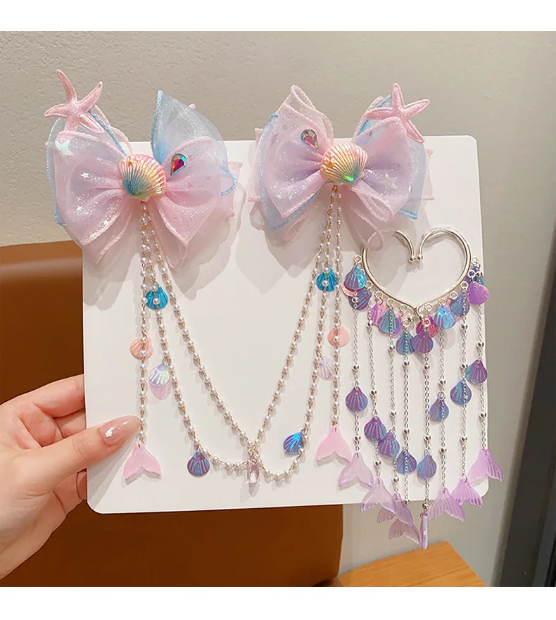 Mermaid Headdress for Children Super Fairy Princess Bow Forehead Chain for Girls Fringe Mermaid Mahji Hair Accessories