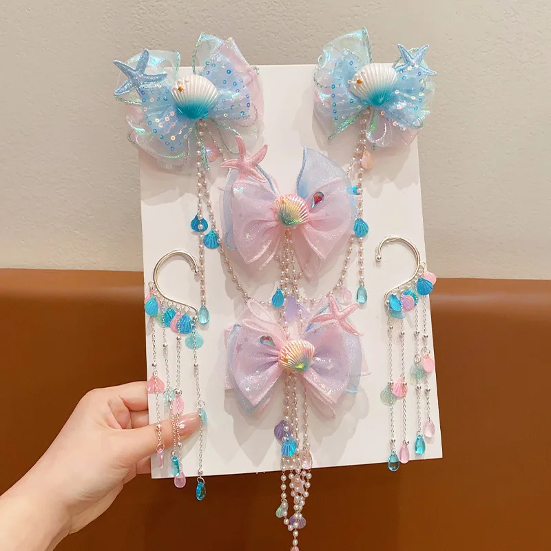 Alternative view of Mermaid Headdress for Children Super Fairy Princess Bow Forehead Chain for Girls Fringe Mermaid Mahji Hair Accessories