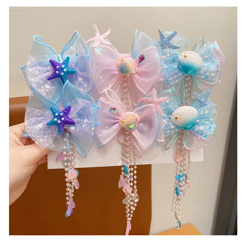 Mermaid Headdress for Children Super Fairy Princess Bow Forehead Chain for Girls Fringe Mermaid Mahji Hair Accessories