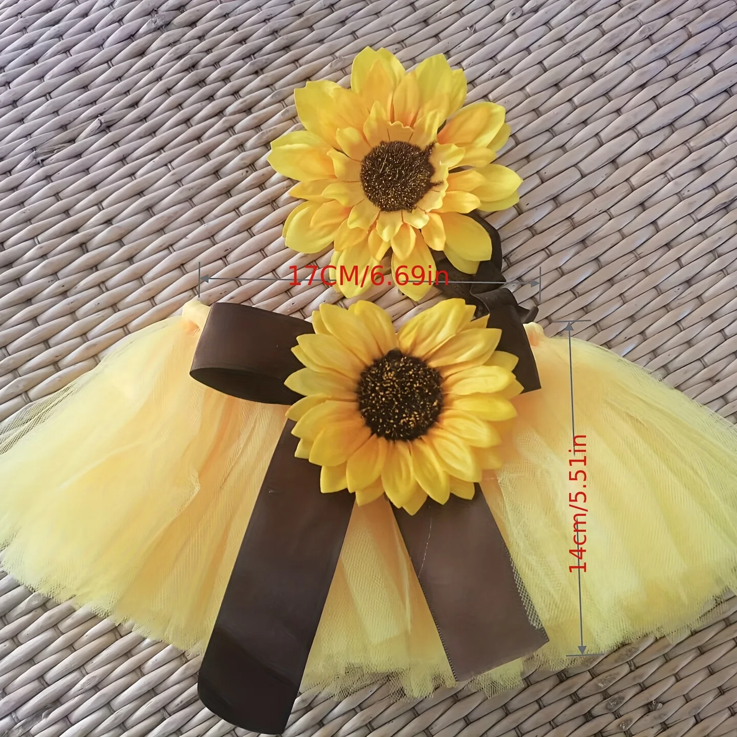 Alternative view of Sunflower Newborn Baby Tutu Bow Skirt and Headdress Set - Adorable Flower Girls Photography Outfit Costume