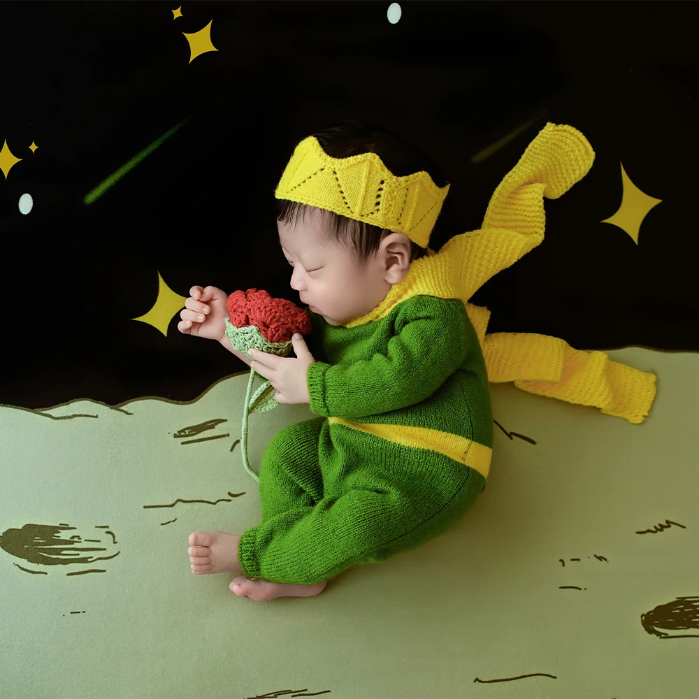 Knitted Newborn Photography Outfits Little Prince Themed Long Sleeve Costume Baby Shooting Props Pillow Star Rose Accessories - Image 4