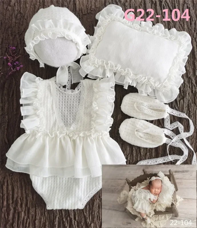 0-3Month Baby Newborn Photography Props Baby Hat Baby Girl Lace Romper Bodysuits Outfit  Photography Clothing