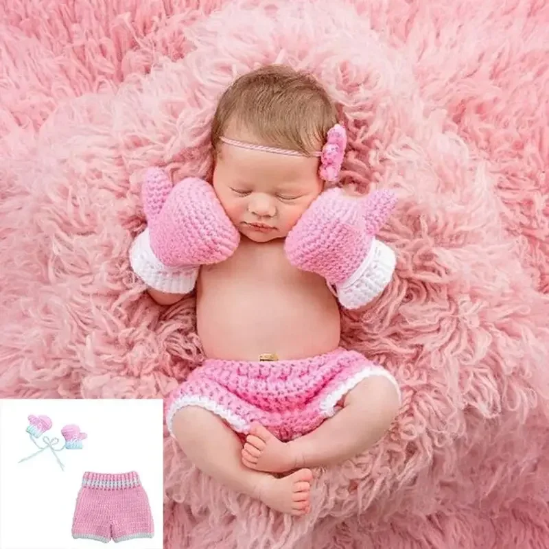 Alternative view of Baby Boxing Glovs Newborn Photography Props Clothing Photo Costume Shorts Crochet Knit Boxer Clothes Baby Photoshoot Outfit