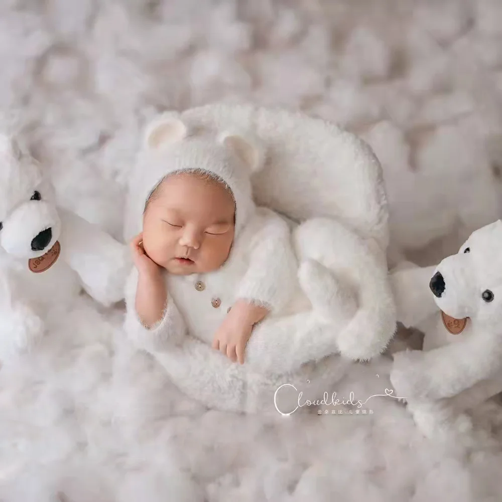 Alternative view of 0-1 Month Baby Boy Girl Bear Bodysuits Outfit  Newborn Photography Props Knitted Mink Hair  Romper Photography Props
