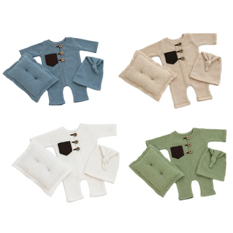 Newborn Photography Props Cloth Hat Pillow Baby Boy Girl Romper Bodysuits Outfit Shooting Photo Props Clothing Accessories
