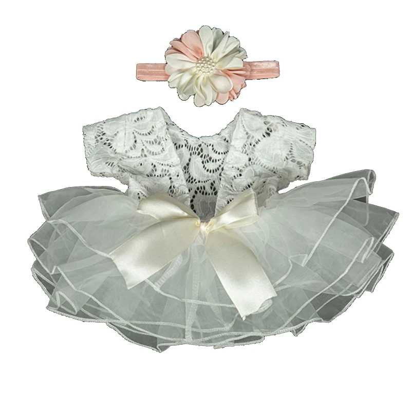 Alternative view of Baby Photography Props Outfit Lace Bowknot Skirt with Flower Headband for Newborn Infant Girls Photo Taking Accessories Supplies