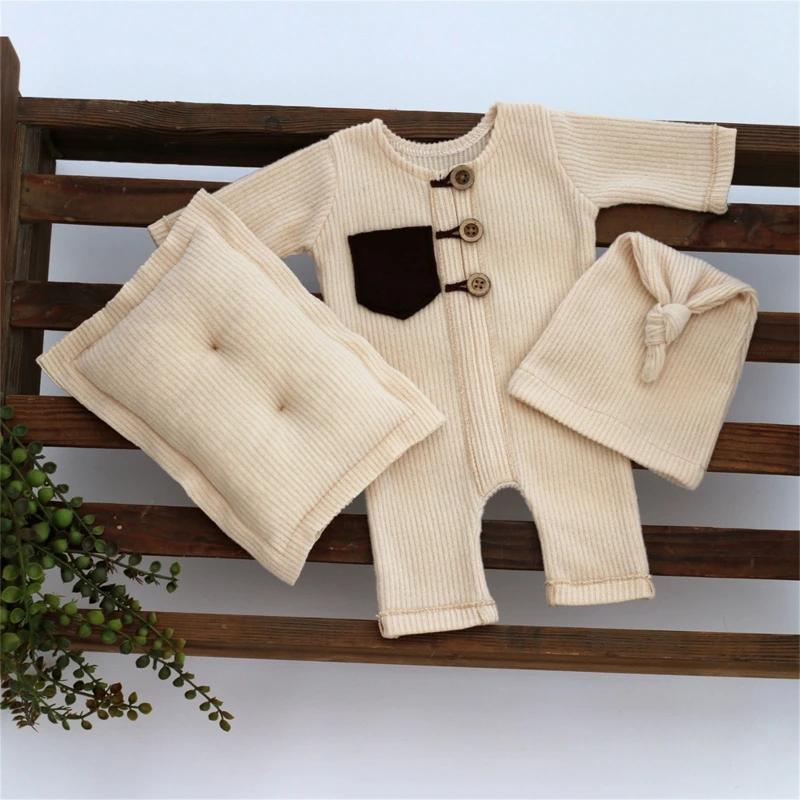 Alternative view of 3Pcs/Set Newborn Photography Props Outfits Boy Girl Clothes Stretch Bodysuit Baby Pillows Accessories Jumpsuit Pajama Costume
