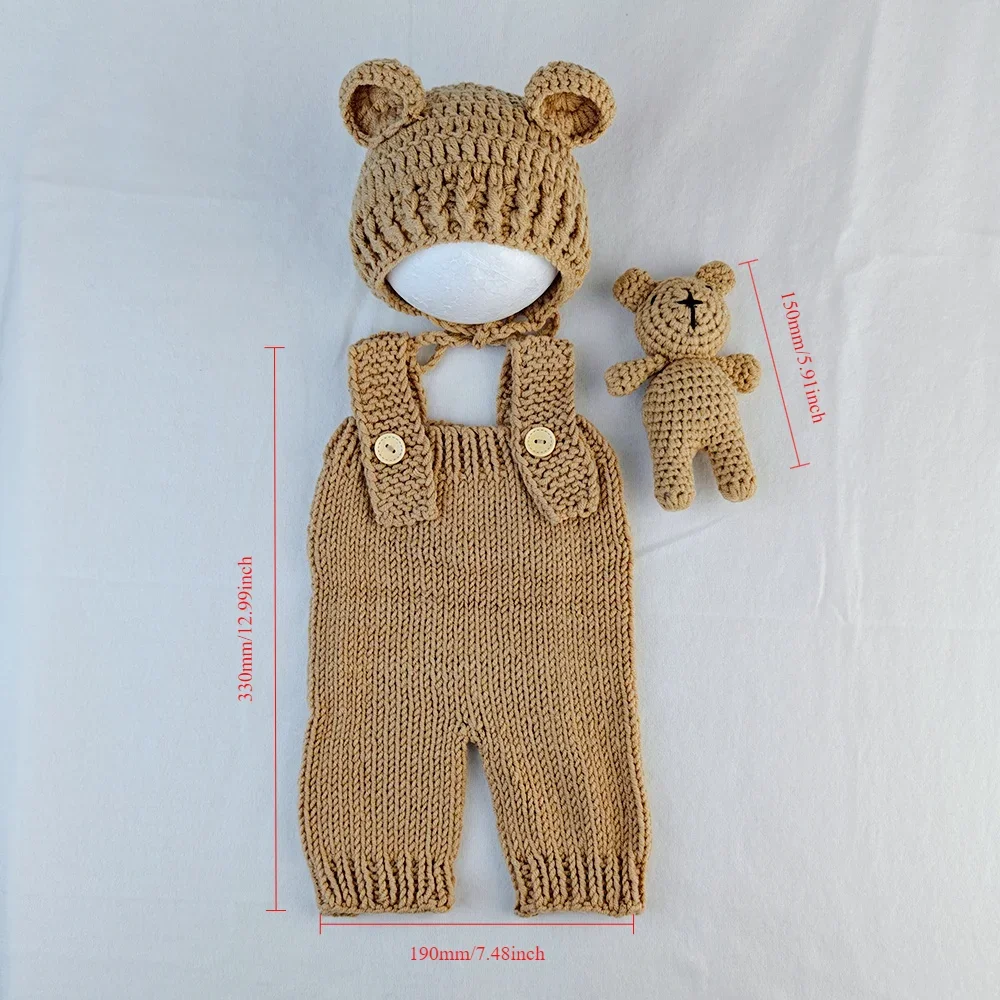 Alternative view of 3pcs Newborn Photography Outfit Hand-woven Shorts Hat Bear Doll Suit Bunny Cartoon Cap Romper New Born Baby Boy Girl Clothing