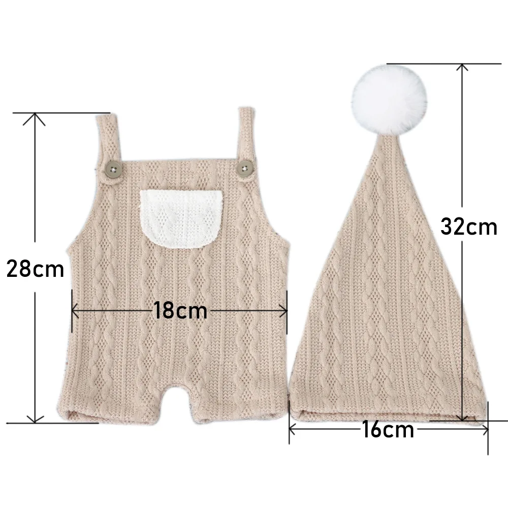 Alternative view of Newborn Baby Photography Clothes Outfits Knitted Infant Boy Girl Photo Shoot Clothing Sets Suspender Pants Hat With Fur Pompom