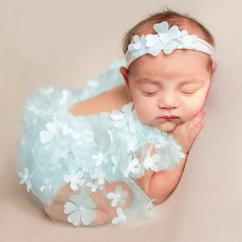 Alternative view of Ylsteed 2 Pieces Set Newborn Girl Photography Outfits Embroidery Flower Romper with Headband Baby Photo Shooting Clothes
