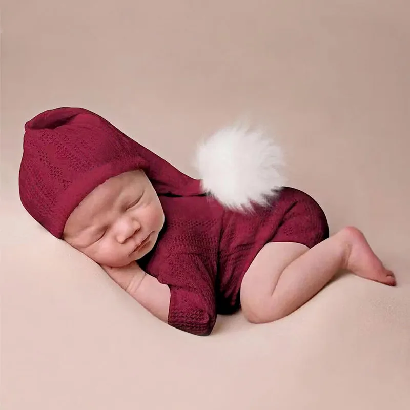Alternative view of Ylsteed 2 Pieces Set Newborn Photo Shooting Clothes Knitting Baby Boy Jumpsuit with Pompom Hat Infant Photography Props