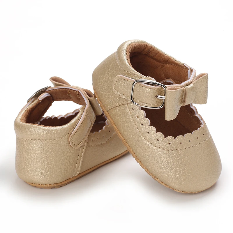 Breathable Newborn Baby Shoes Baby Boy Girl Shoes Girl Classic Bowknot Rubber Sole Anti-slip PU  Toddler Shoes First Walker