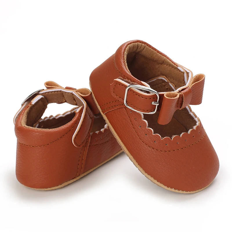 Breathable Newborn Baby Shoes Baby Boy Girl Shoes Girl Classic Bowknot Rubber Sole Anti-slip PU  Toddler Shoes First Walker