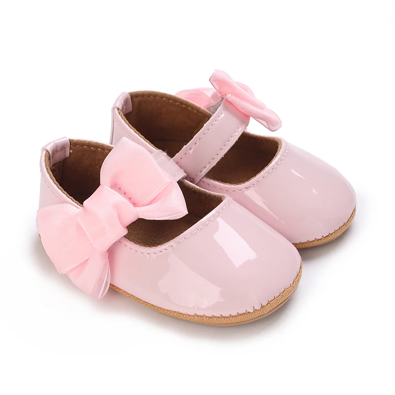 Breathable Newborn Baby Shoes Baby Boy Girl Shoes Girl Classic Bowknot Rubber Sole Anti-slip PU  Toddler Shoes First Walker
