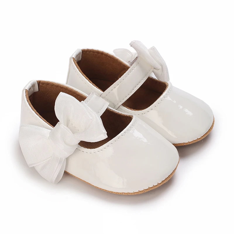 Breathable Newborn Baby Shoes Baby Boy Girl Shoes Girl Classic Bowknot Rubber Sole Anti-slip PU  Toddler Shoes First Walker