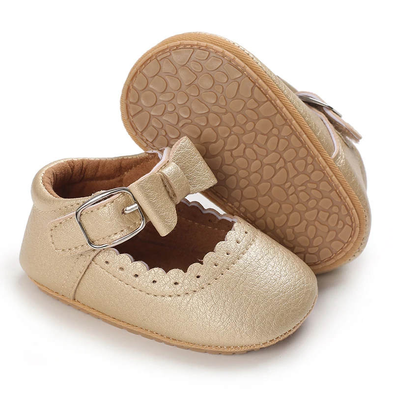 Breathable Newborn Baby Shoes Baby Boy Girl Shoes Girl Classic Bowknot Rubber Sole Anti-slip PU  Toddler Shoes First Walker