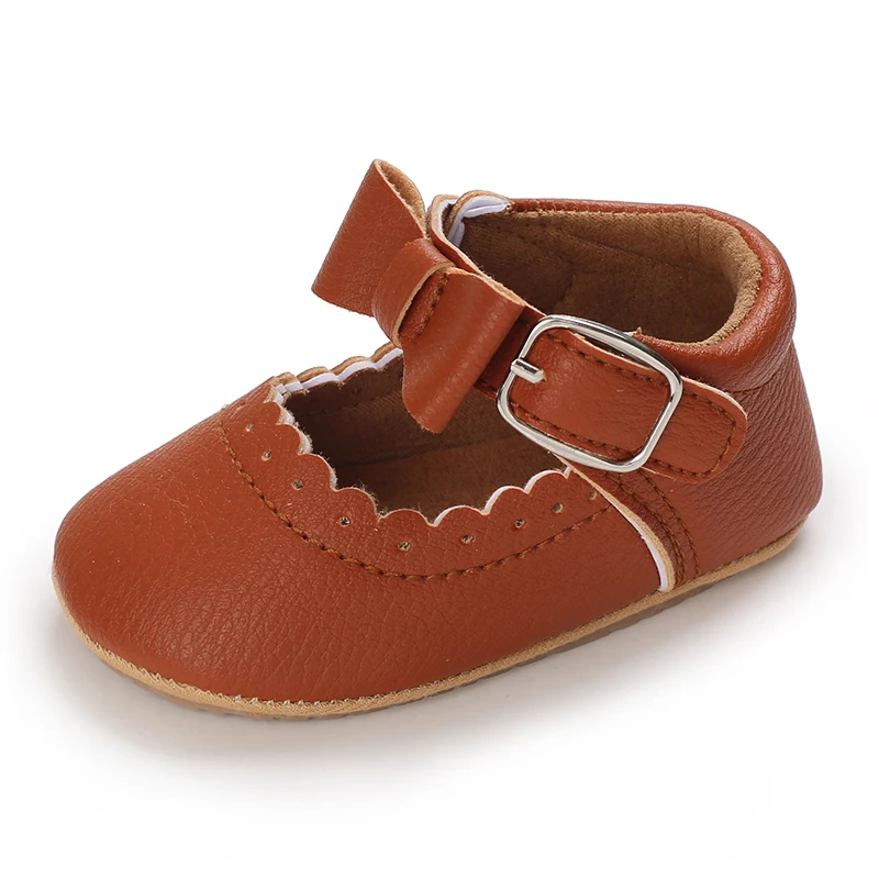 Breathable Newborn Baby Shoes Baby Boy Girl Shoes Girl Classic Bowknot Rubber Sole Anti-slip PU  Toddler Shoes First Walker