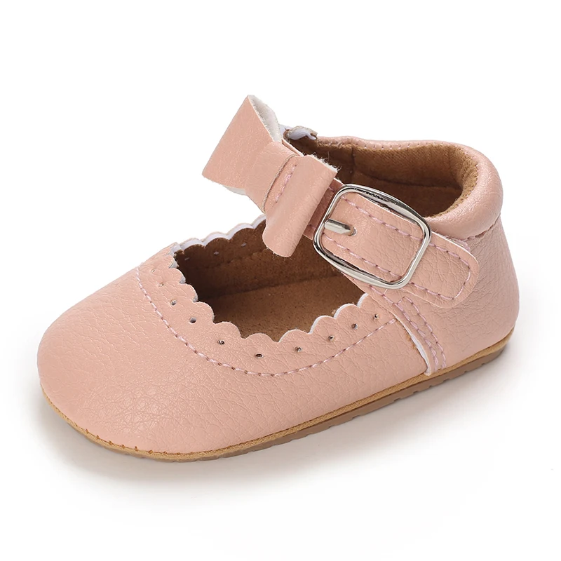 Breathable Newborn Baby Shoes Baby Boy Girl Shoes Girl Classic Bowknot Rubber Sole Anti-slip PU  Toddler Shoes First Walker