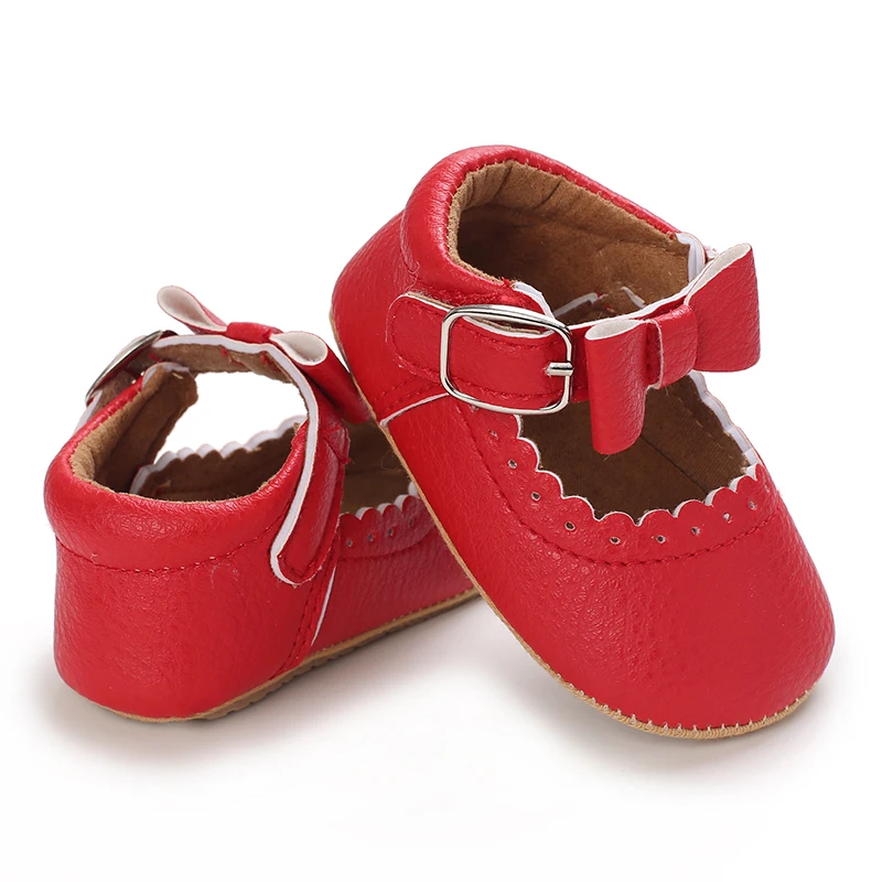 Breathable Newborn Baby Shoes Baby Boy Girl Shoes Girl Classic Bowknot Rubber Sole Anti-slip PU  Toddler Shoes First Walker