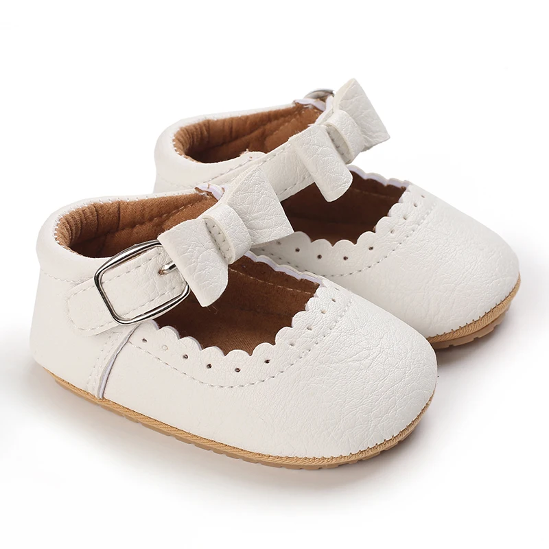 Breathable Newborn Baby Shoes Baby Boy Girl Shoes Girl Classic Bowknot Rubber Sole Anti-slip PU  Toddler Shoes First Walker