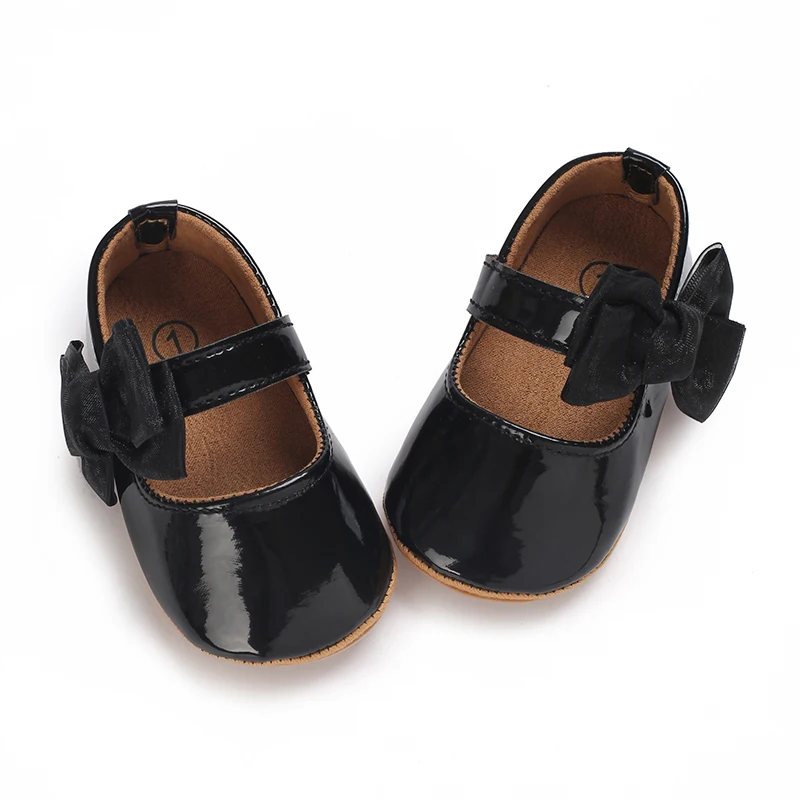 Breathable Newborn Baby Shoes Baby Boy Girl Shoes Girl Classic Bowknot Rubber Sole Anti-slip PU  Toddler Shoes First Walker