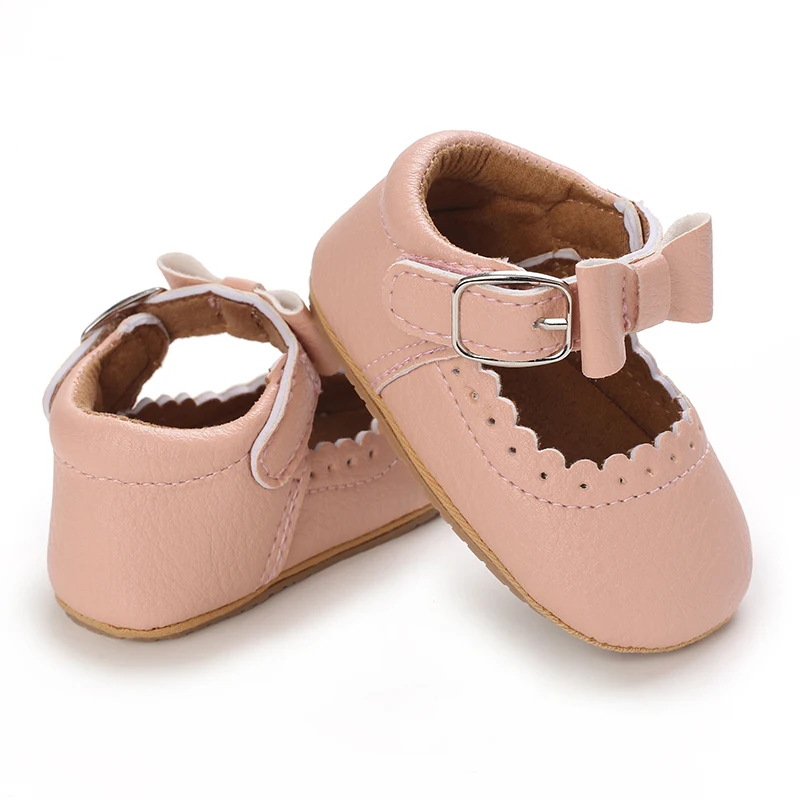 Breathable Newborn Baby Shoes Baby Boy Girl Shoes Girl Classic Bowknot Rubber Sole Anti-slip PU  Toddler Shoes First Walker