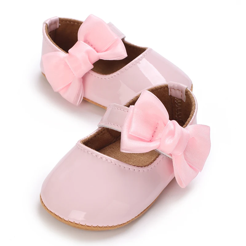 Breathable Newborn Baby Shoes Baby Boy Girl Shoes Girl Classic Bowknot Rubber Sole Anti-slip PU  Toddler Shoes First Walker