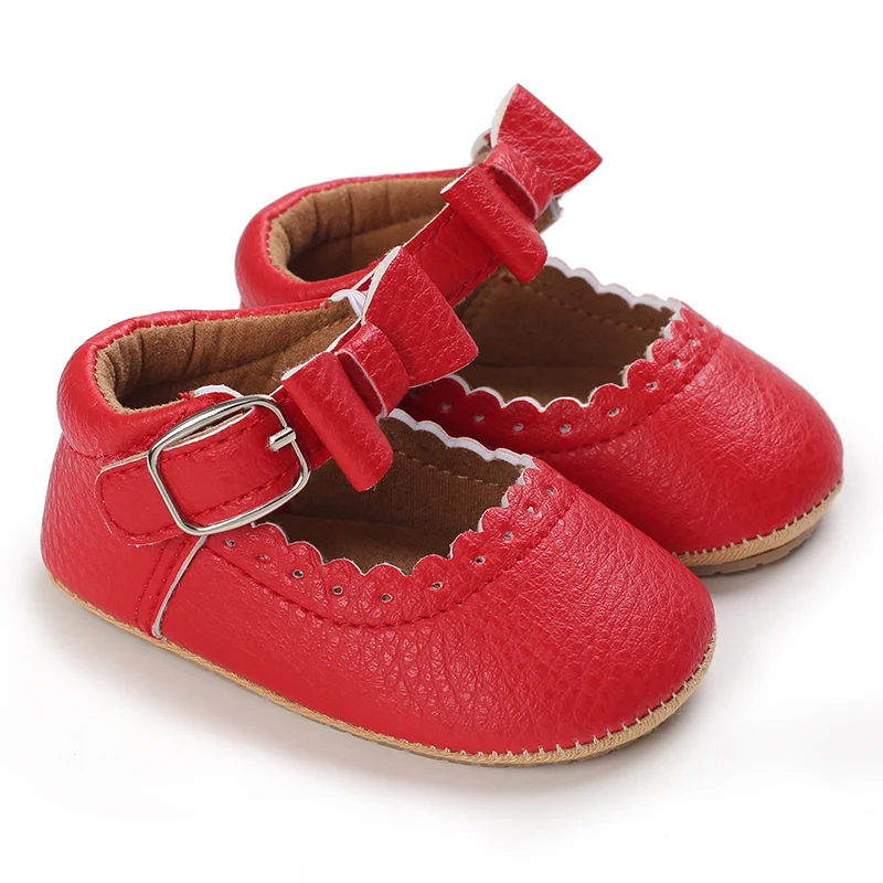 Breathable Newborn Baby Shoes Baby Boy Girl Shoes Girl Classic Bowknot Rubber Sole Anti-slip PU  Toddler Shoes First Walker