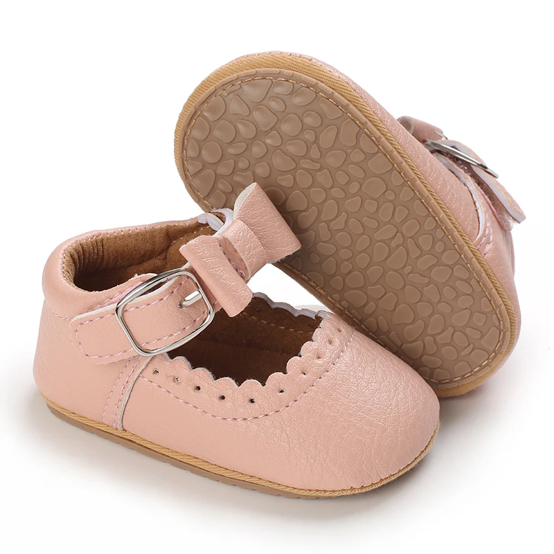 Breathable Newborn Baby Shoes Baby Boy Girl Shoes Girl Classic Bowknot Rubber Sole Anti-slip PU  Toddler Shoes First Walker