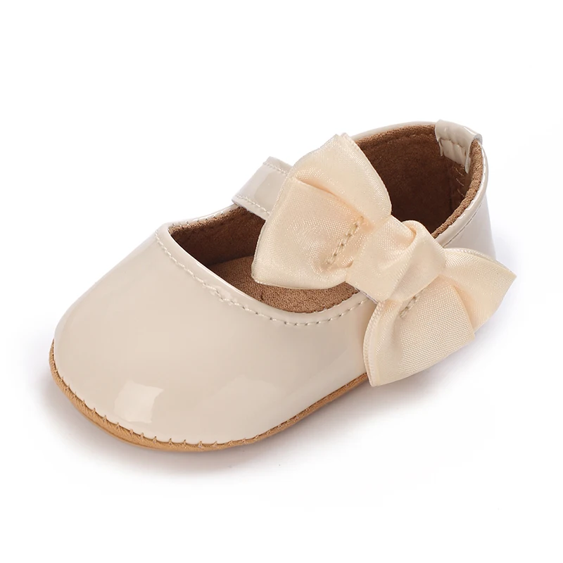 Breathable Newborn Baby Shoes Baby Boy Girl Shoes Girl Classic Bowknot Rubber Sole Anti-slip PU  Toddler Shoes First Walker