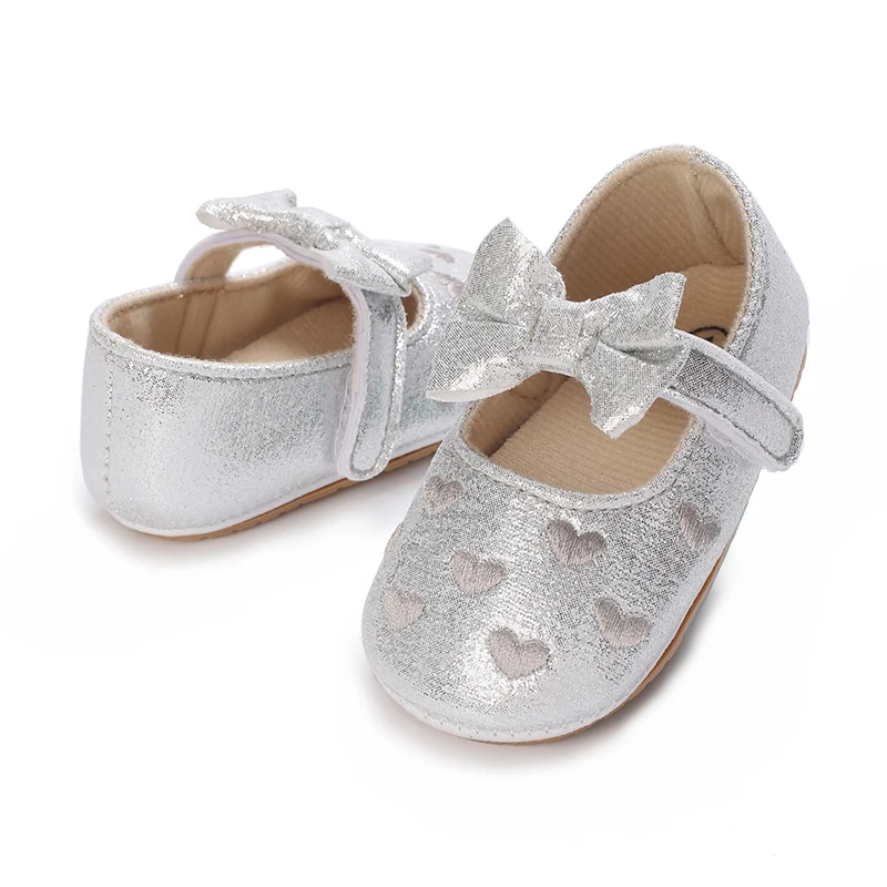 Breathable Newborn Baby Shoes Baby Boy Girl Shoes Girl Classic Bowknot Rubber Sole Anti-slip PU  Toddler Shoes First Walker